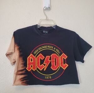 AC/DC T-shirt High Voltage Black Tie Dye Crop T-Shirt Tee Small